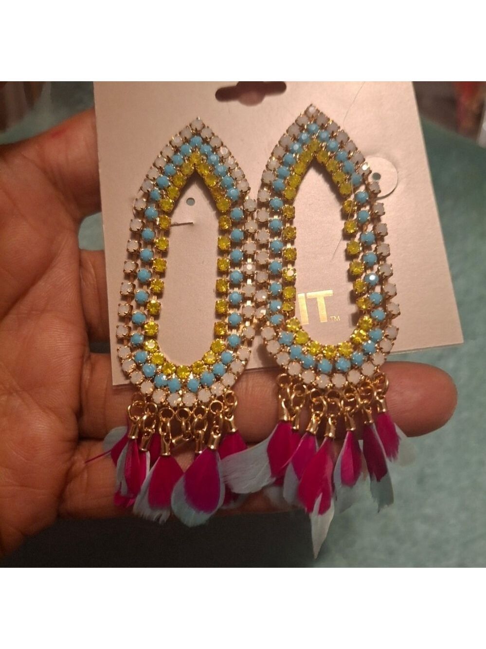 Mixit Austrian Crystal Dangling Earrings with Feathers - Picture 6 of 7